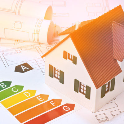 Model house next to energy efficiency ratings