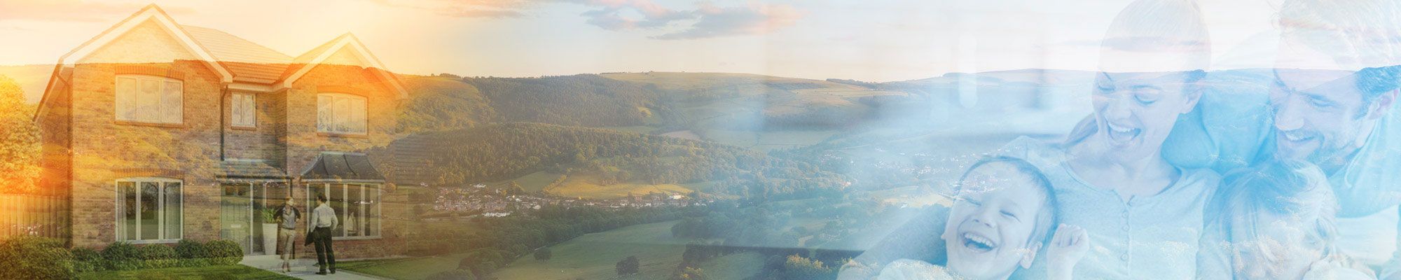 Montage of young family, new home and land for sale near Wrexham